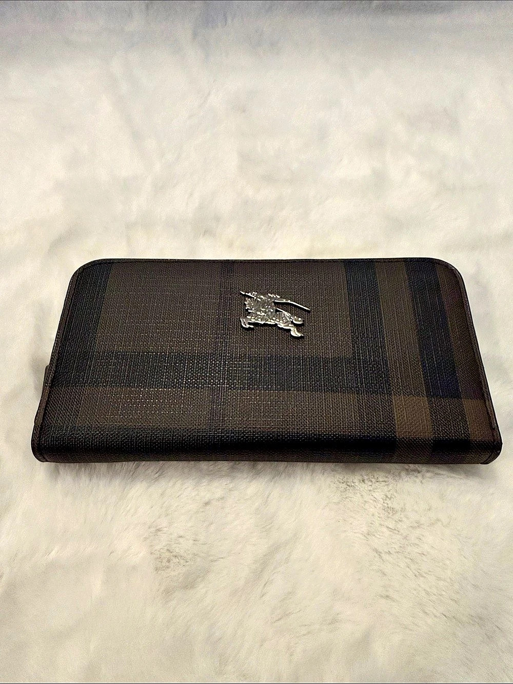 Source Unknown Check Zip Around Wallet Plaid in Black & Brown